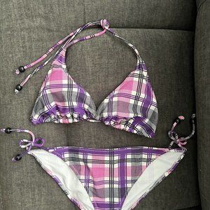 Wurl Pink/purple plaid 2 piece string bikini